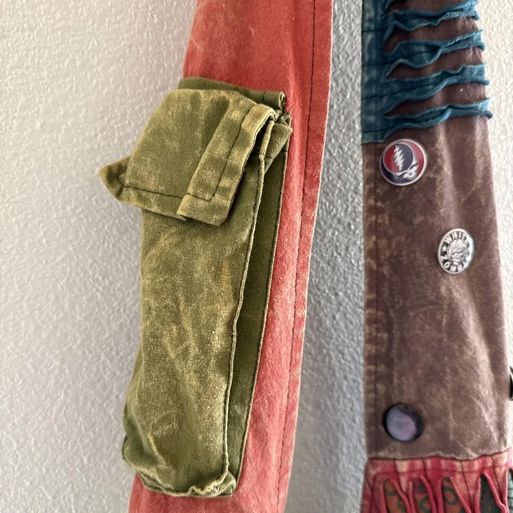 Himalaya Nepal Handcraft Boho Fabric Crossbody Hippie Bag- Large W/ Pins Zombie